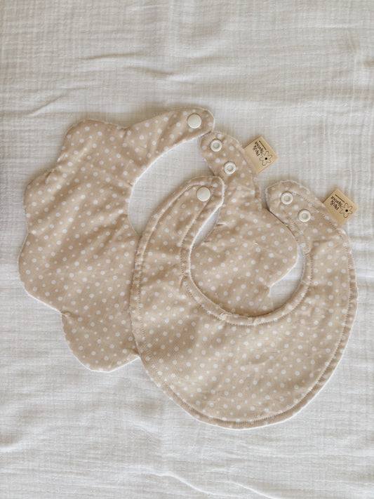 Beige polkadot round bib handmade in Australia