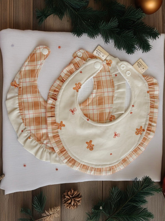 Golden Gingham Christmas Bib | Warm Ginger Check | Classic or Frilled