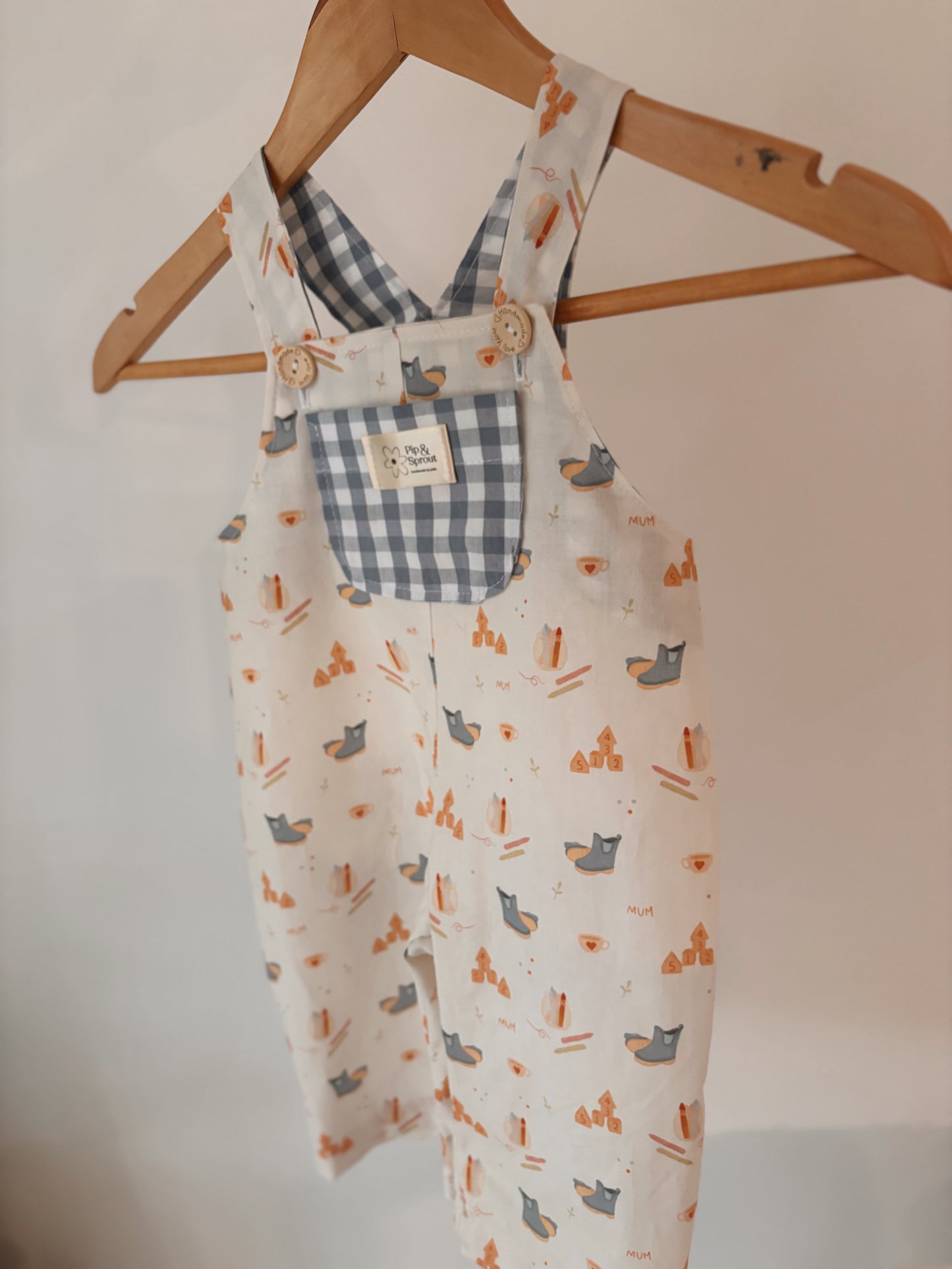 Handmade Organic Cotton Toddler Overalls |Motherhood Print