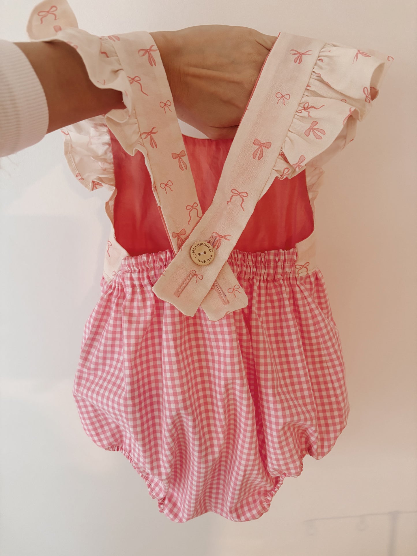 Handmade Birthday Romper - Pink Gingham & Bows