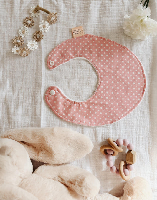 Sugar Sprinkle Dribble Bib – Pink Polka Dot | Handmade Baby Bib with Bamboo Backing