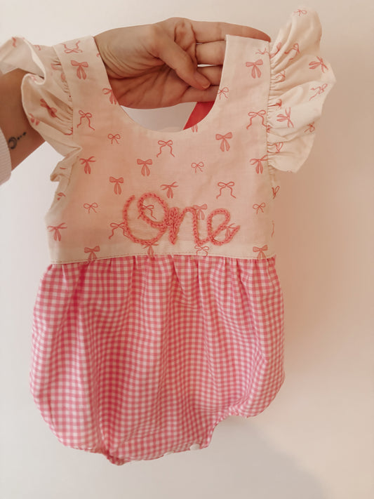 Handmade Birthday Romper - Pink Gingham & Bows