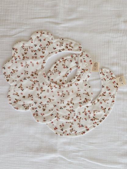 Organic cotton handmade daisy print bib with bamboo terry