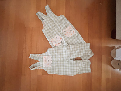 Handmade Organic Cotton Toddler Overalls | Green Gingham