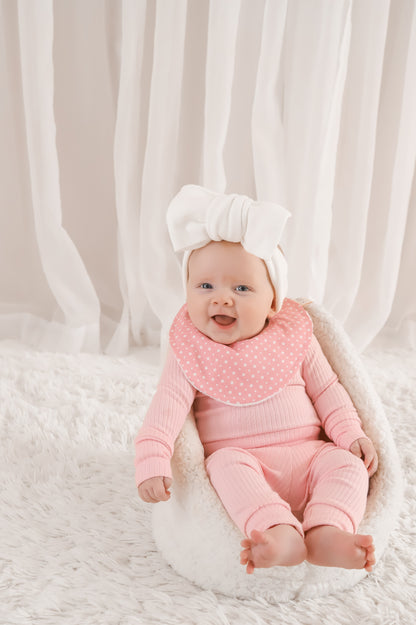 Sugar Sprinkle Dribble Bib – Pink Polka Dot | Handmade Baby Bib with Bamboo Backing