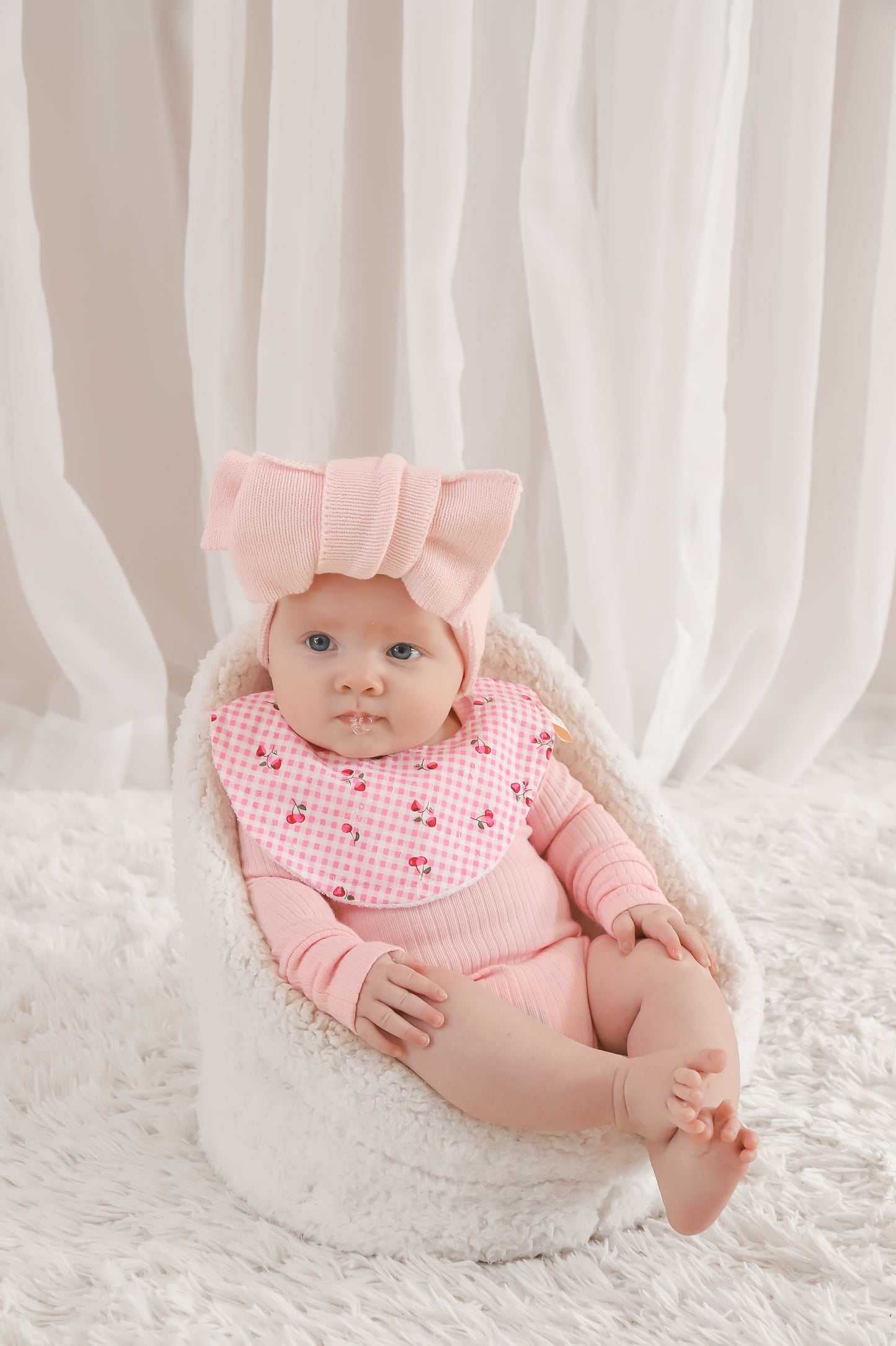 Cherry Pie Dribble Bib – Pink Gingham with Cherries | Handmade Baby Bib with Bamboo Backing