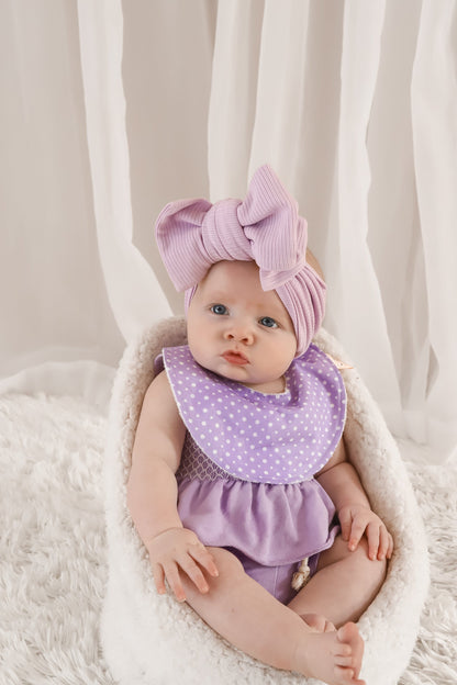 Dottie on Lilac Lane Dribble Bib – Purple Cat Bib | Handmade Baby Bib with Bamboo Backing