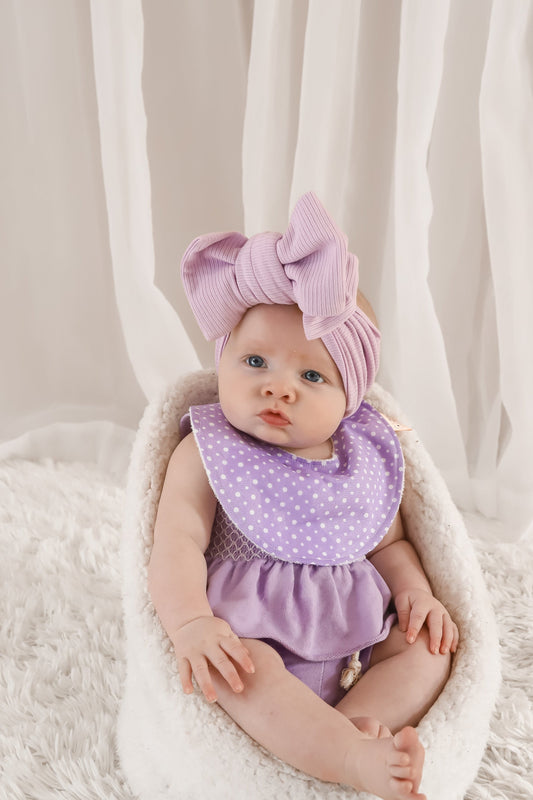 Dottie on Lilac Lane Dribble Bib – Purple Cat Bib | Handmade Baby Bib with Bamboo Backing