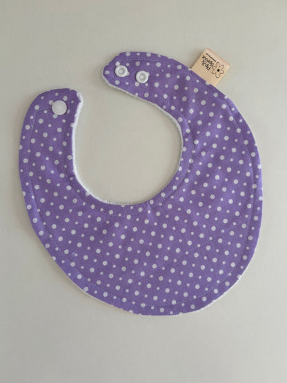 Dottie on Lilac Lane Dribble Bib – Purple Cat Bib | Handmade Baby Bib with Bamboo Backing