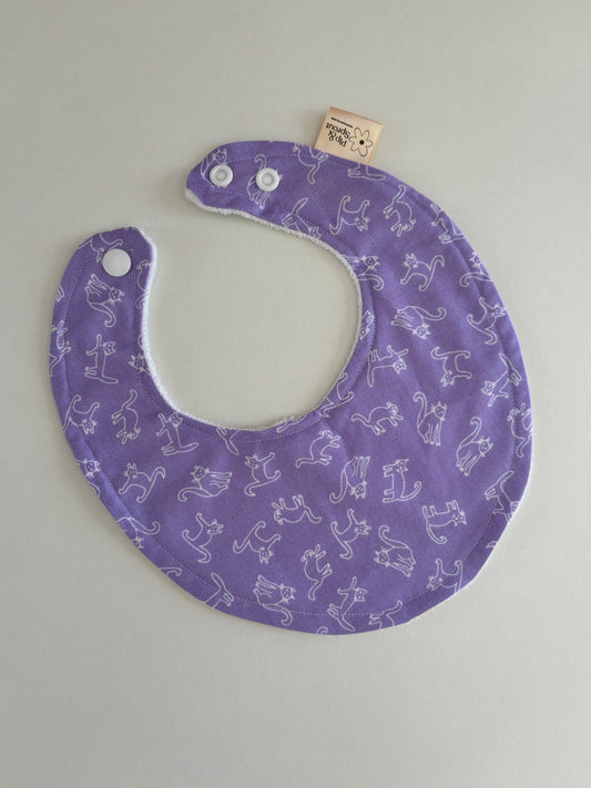 Whiskers on Lilac Lane Dribble Bib – Purple Cat Bib | Handmade Baby Bib with Bamboo Backing