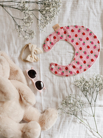 Berry Sweet Dribble Bib – Strawberry Print | Handmade Baby Bib with Bamboo Backing