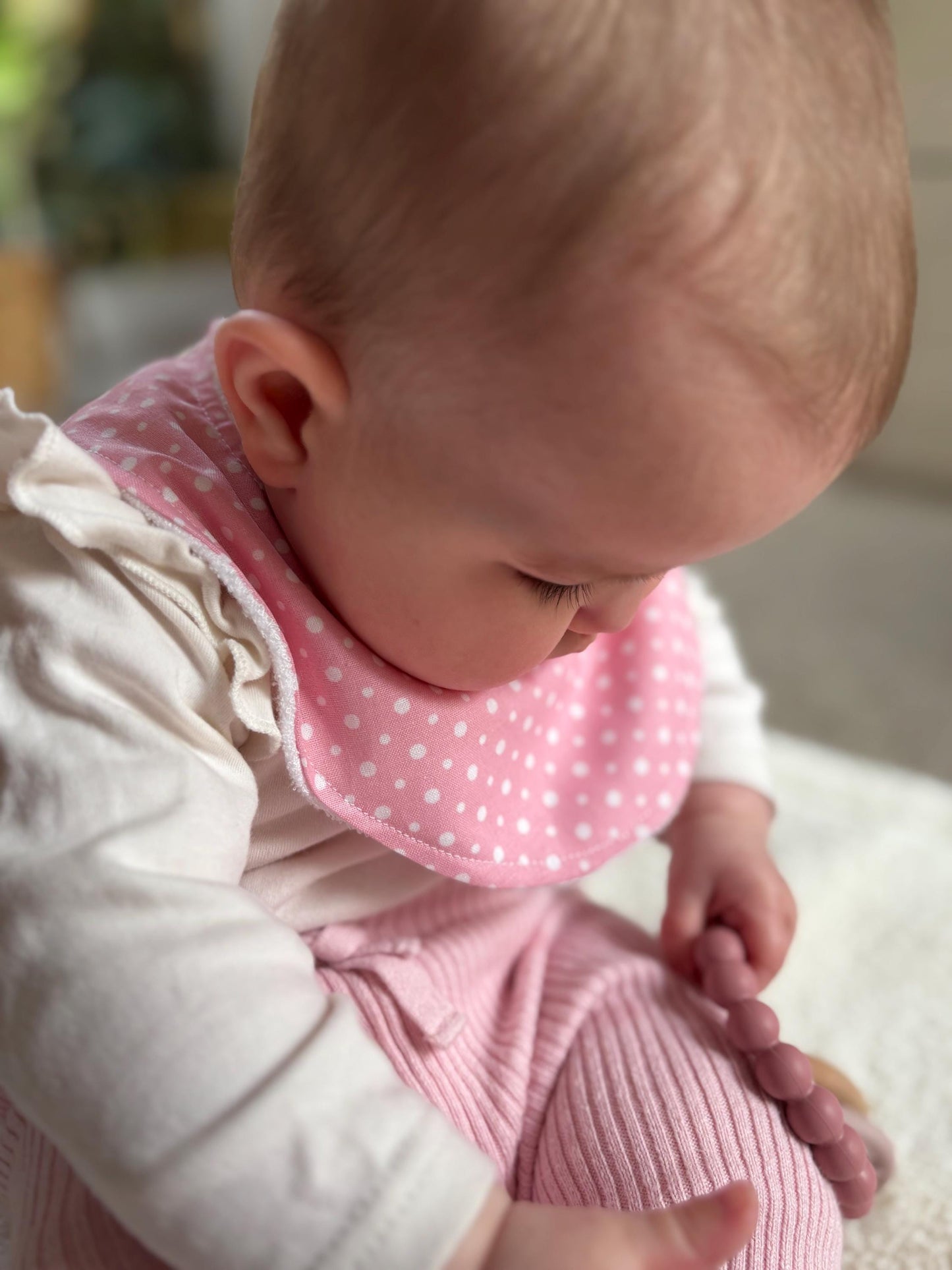 Sugar Sprinkle Dribble Bib – Pink Polka Dot | Handmade Baby Bib with Bamboo Backing