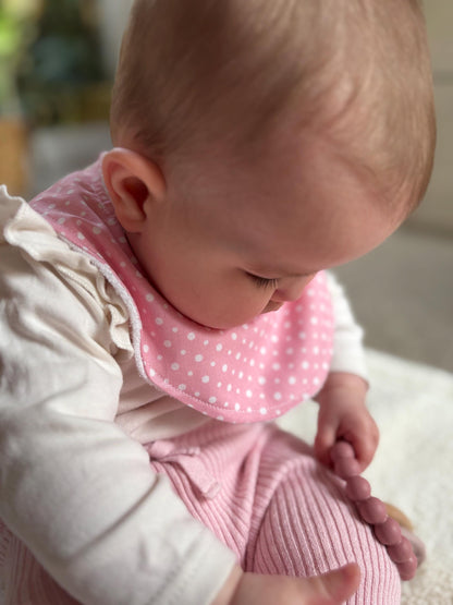 Sugar Sprinkle Dribble Bib – Pink Polka Dot | Handmade Baby Bib with Bamboo Backing