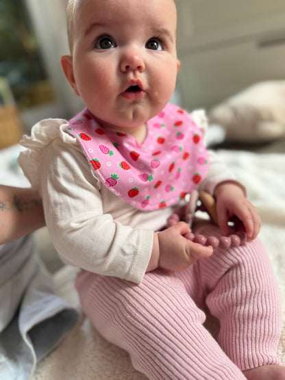 Berry Sweet Dribble Bib – Strawberry Print | Handmade Baby Bib with Bamboo Backing
