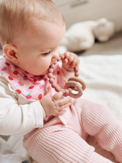 Berry Sweet Dribble Bib – Strawberry Print | Handmade Baby Bib with Bamboo Backing